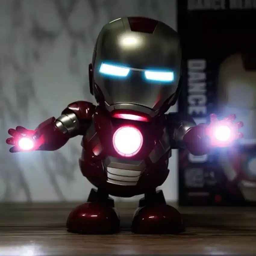 Mainan robot dance super hero music dan LED Ironman iron man