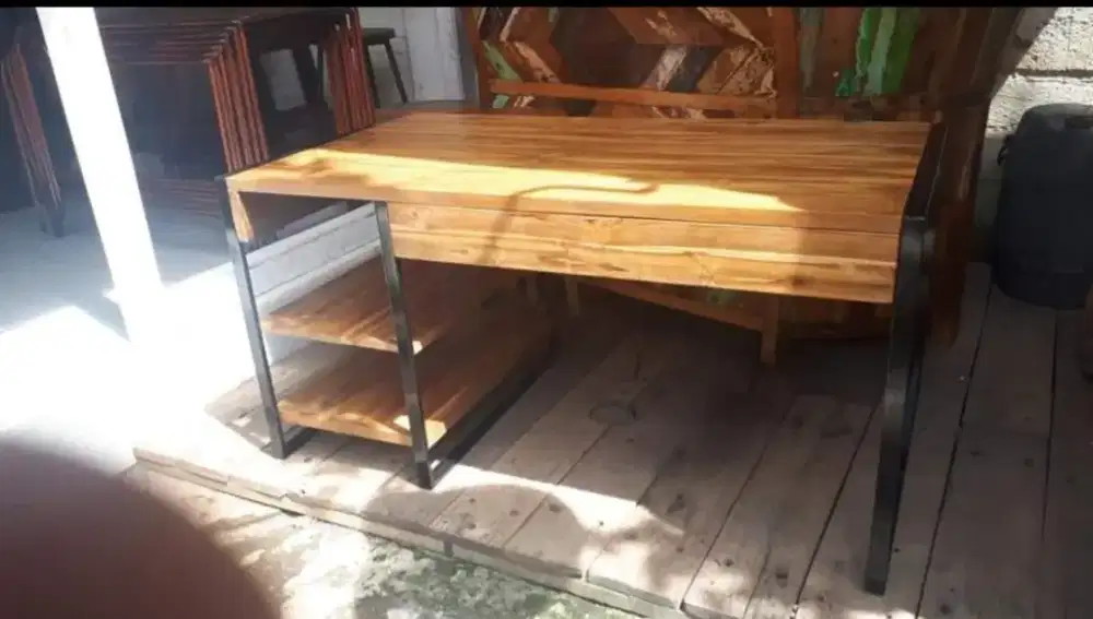 Meja kerja besi kayu 150x70x75