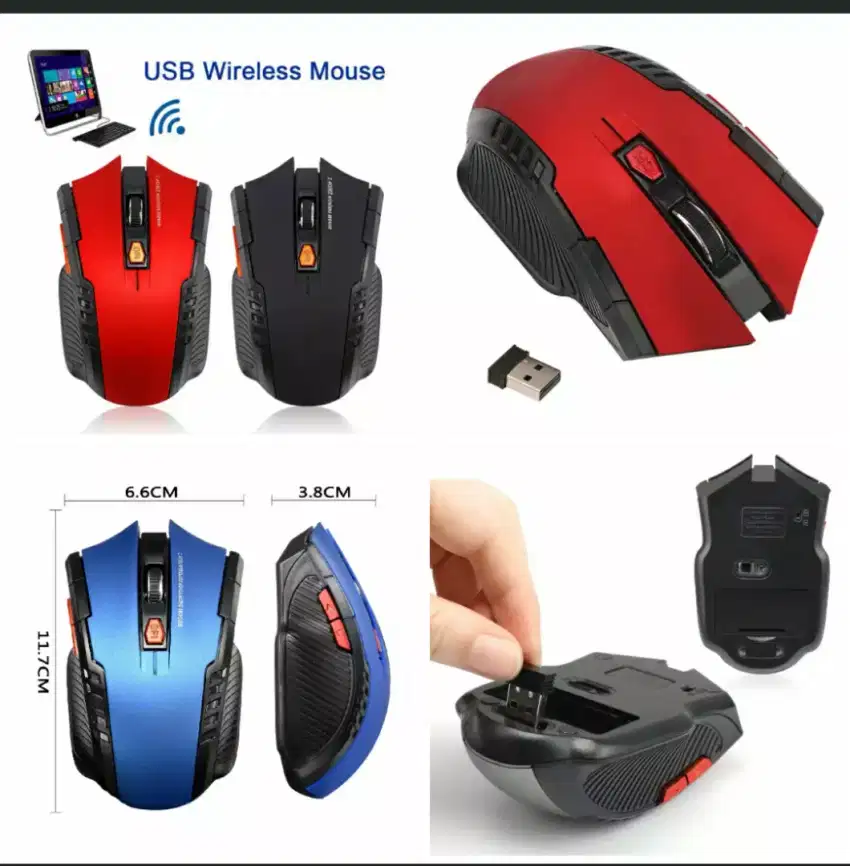 Mouse Gaming Optical 2400DPI 6 Tombol Adjustable Wireless untuk PC