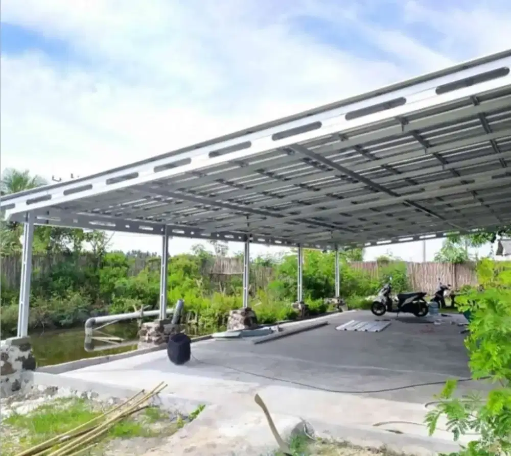 Pemasangan kanopi rumah rangka baja ringan atap alderon Single layer