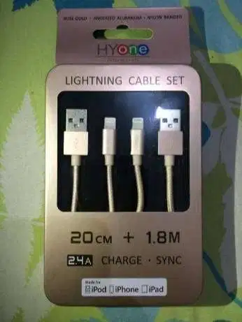 Kabel Data iPhone Merk HyOne (20cm+180cm) MFI