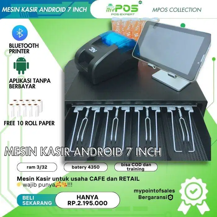 Alat Kasir Mesin Kasir Android 7inch - Paket Lengkap