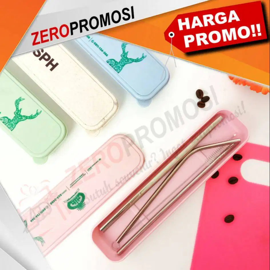 Custom Sedotan Stainless Steel Set 4in1 + Kotak Penyimpanan