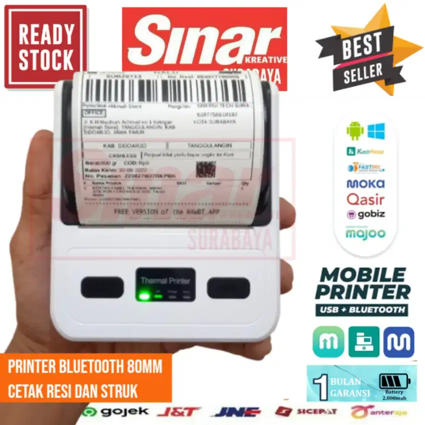 PRINTER BLUETOOTH THERMAL 80MM MP8008 CETAK RESI LABEL DAN STRUK KASIR