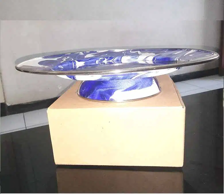 nampan buah Wadah Saji 32 cm enamel / Fruit Dish marble blue