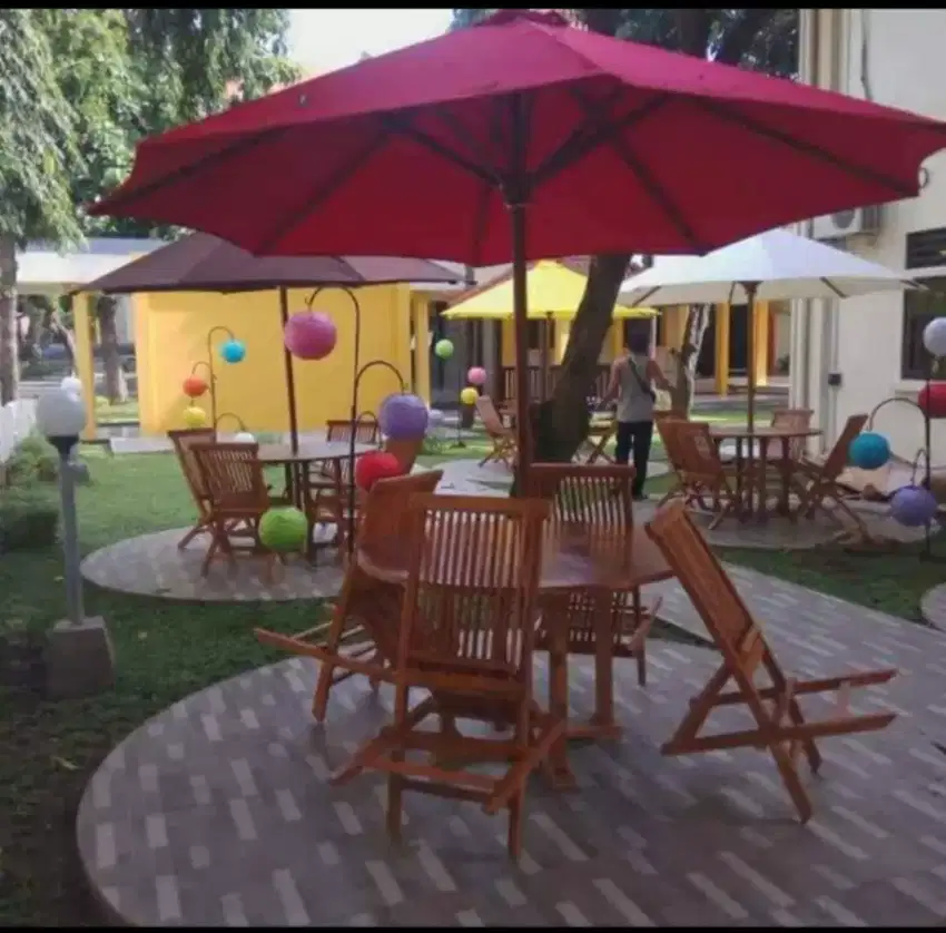 Meja cafe jati,meja payung taman,meja makan outdoor