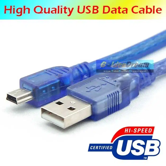 Kabel Data USB A to Mini USB B Male Cable Biru Phone Arduino Nano PC