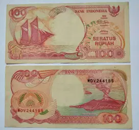 uang kertas lawas rp. 100,- gambar kapal pinisi. tahun  1992.