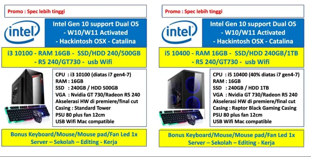 Promo PC rakitan i5 Gen10  lebih dari  i7 gen7 w11 studio musik kerja