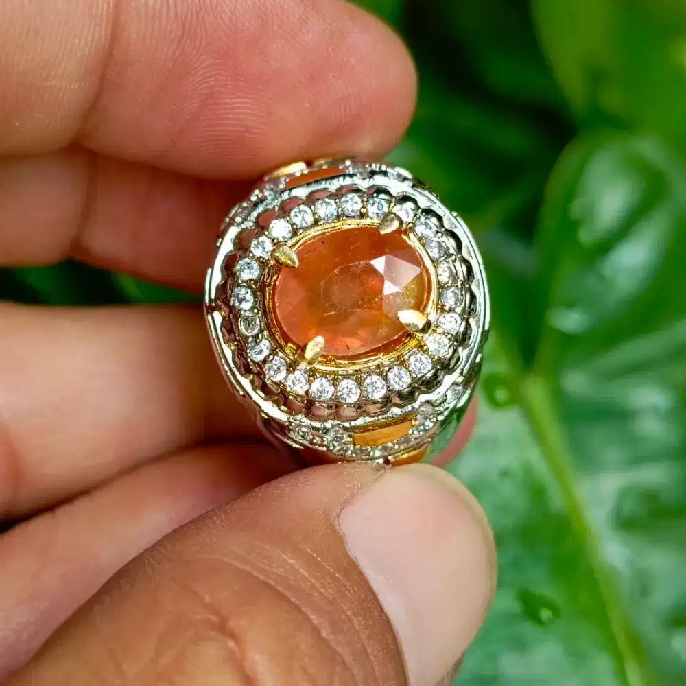 Cincin Pria Batu Permata Natural ORANGE SAPPHIRE Asli