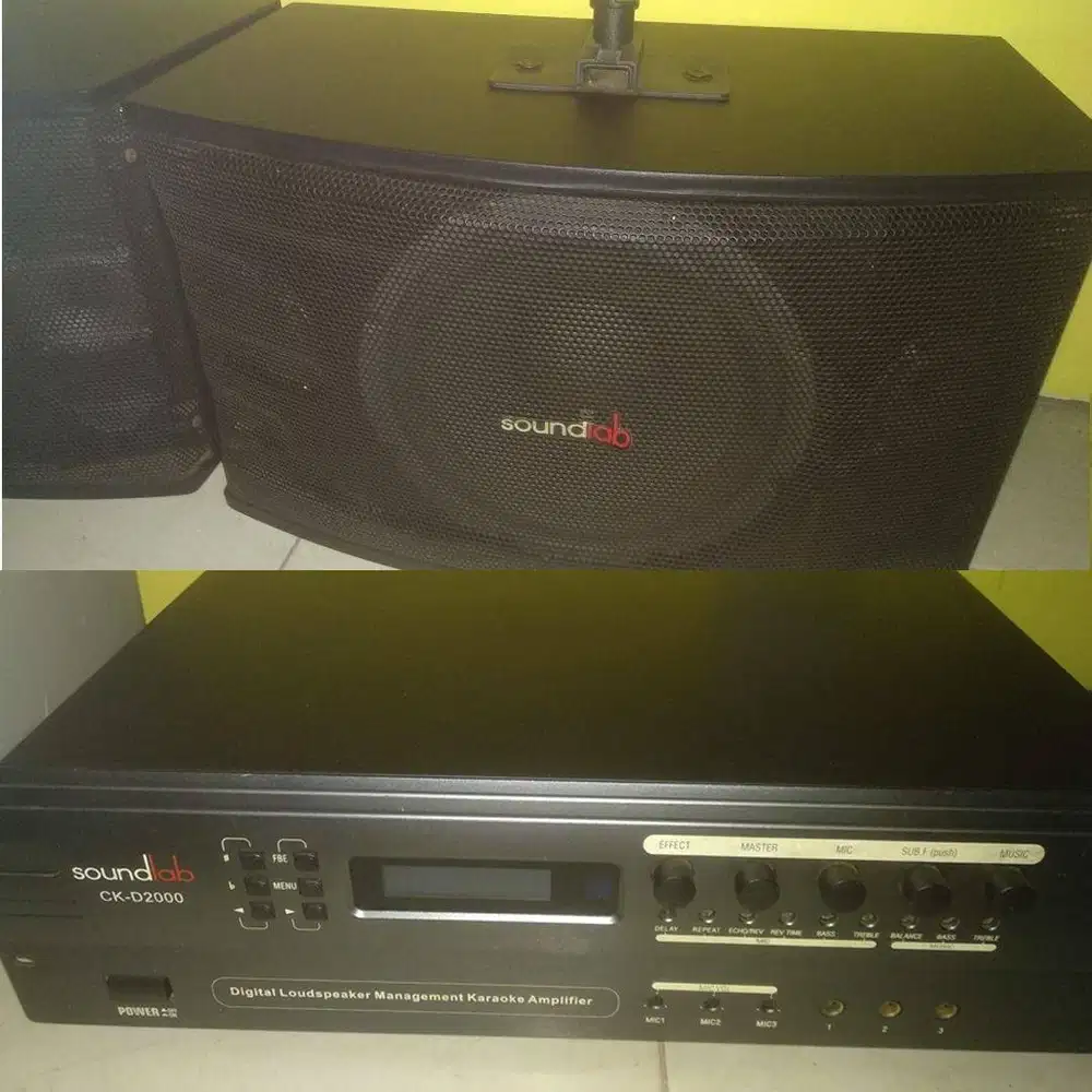 Ampli Amplifier Soundlab + 2 Speaker Pasif Soundlab Set Karaoke TV