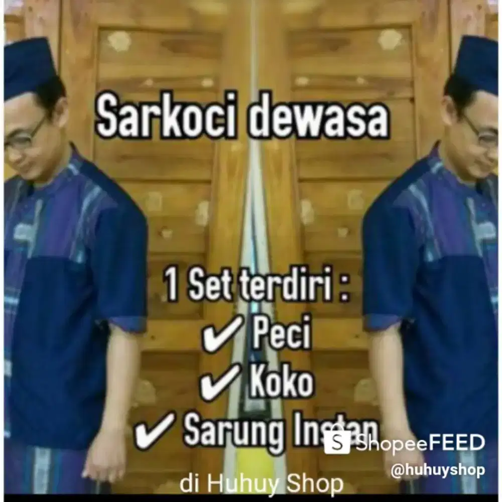 Baju Muslim Pria Koko Sarung Instan dan Peci