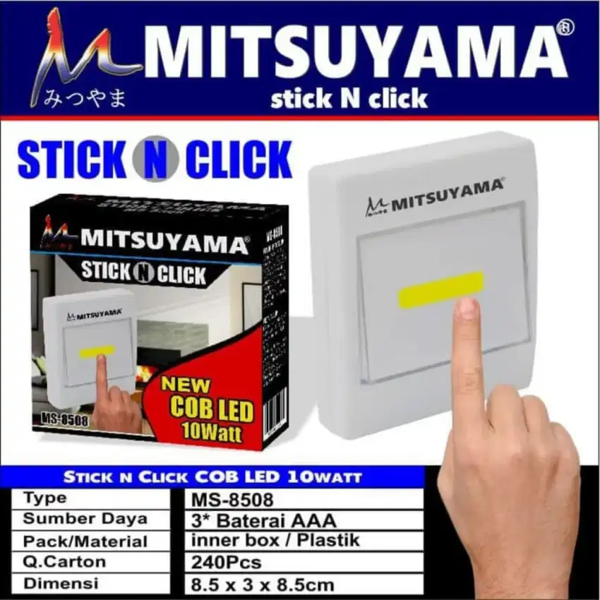 Lampu Stick N Click COB Mitsuyama MS-8508 magnet Tempel Emergency LED