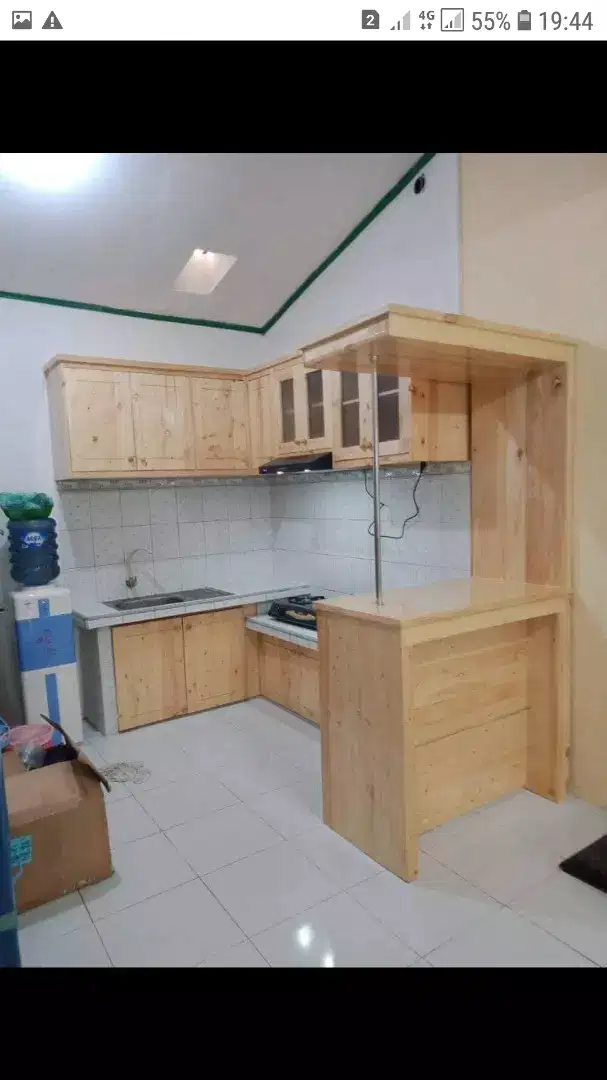 Kitchen set model elegan warna natural bhn dr kayu jati belandam 1.250