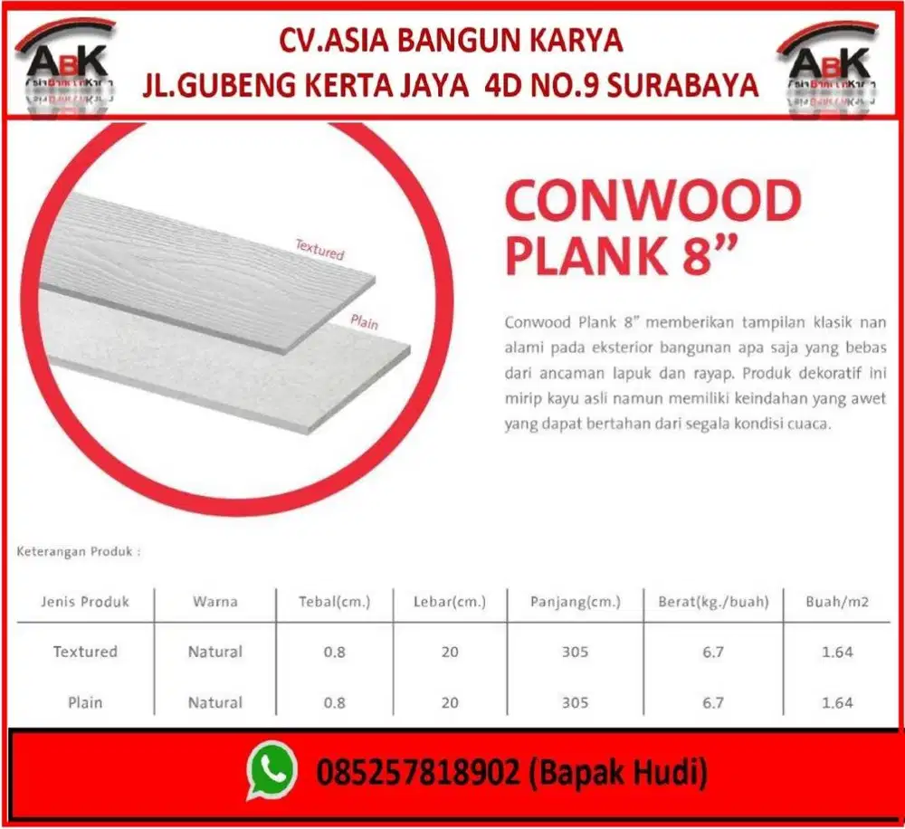 CONWOOD PLANK 8in + JASA PASANG HARGA BEDA