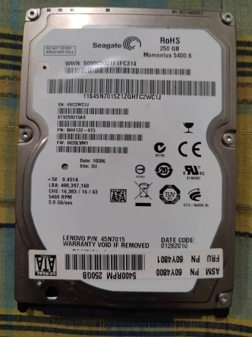 Harddisk Internal Laptop Seagate 250GB Second Bekas