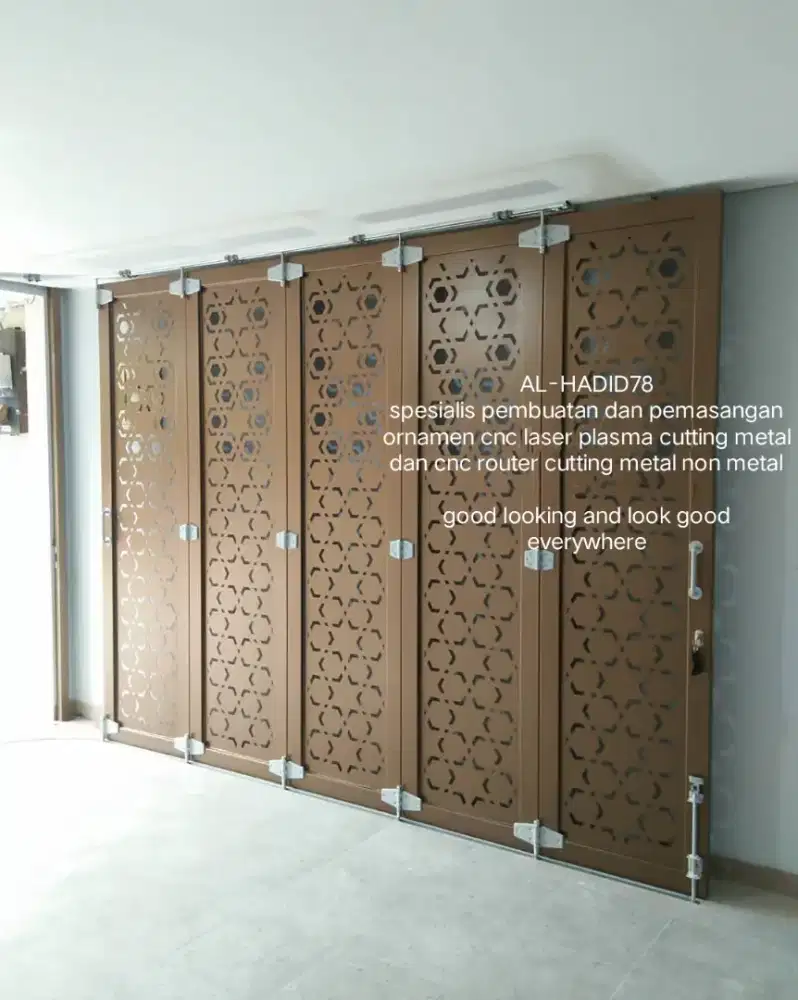 Pintu garasi WINA motif custom laser cutting metal