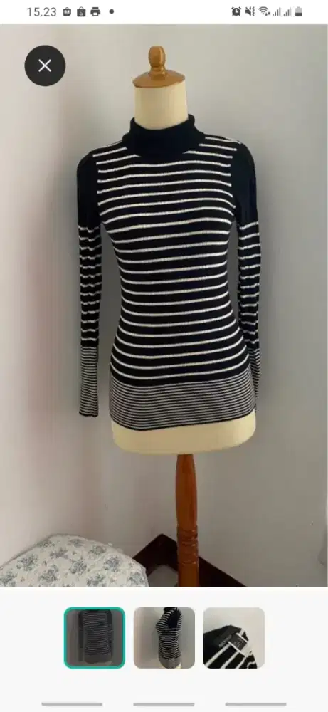 Knit hitam putih salur manggo MNG tangan panjang