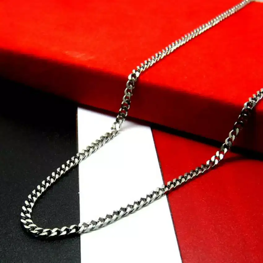 Kalung Titanium Rantai Pria  Kuat Silver Cowok Hip Hop