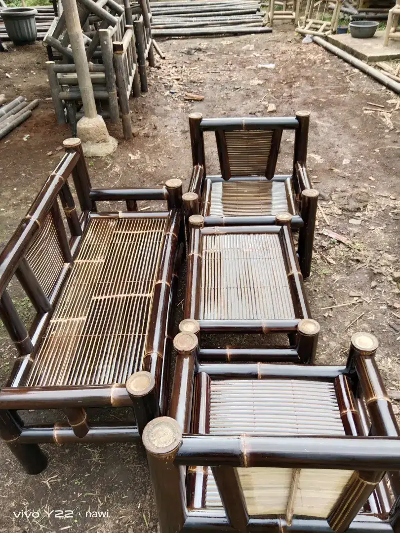 kursi bambu bale bambu hitam asli