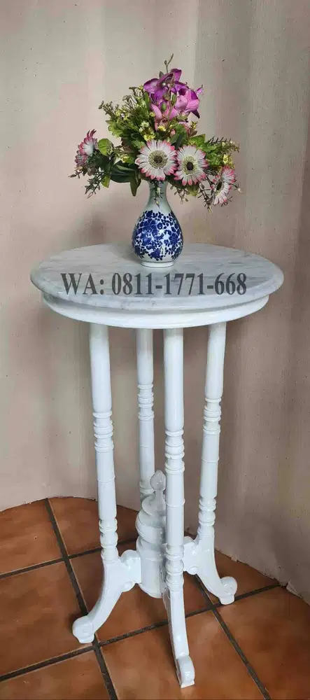 Meja marmer bulat 50cm kaki jati cat duco
