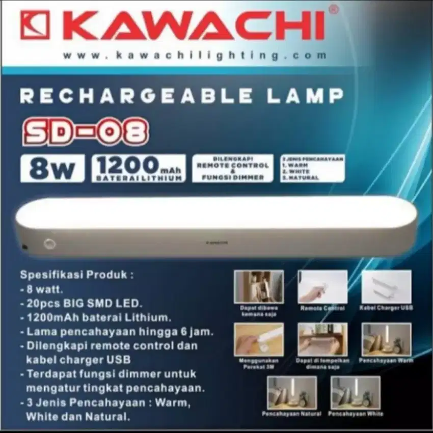 Lampu Dinding Magnet 3 Warna 8w SD-08 KAWACHI LED Cas Remote Dimmer