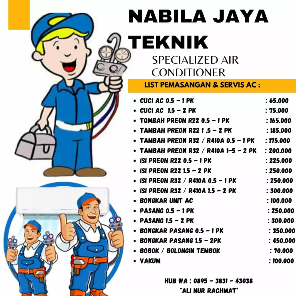Terima jasa servis ac , pemasangann baru atau pun second