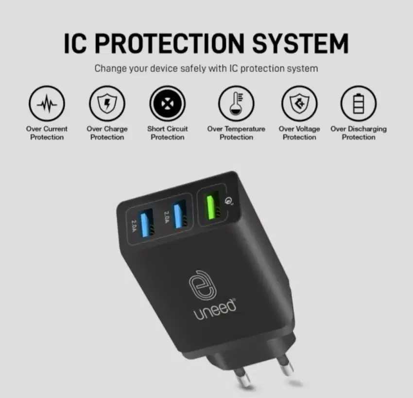 Charger HP Fast Charging QC 3.0 Uneed Quick Plug Original 3 Port