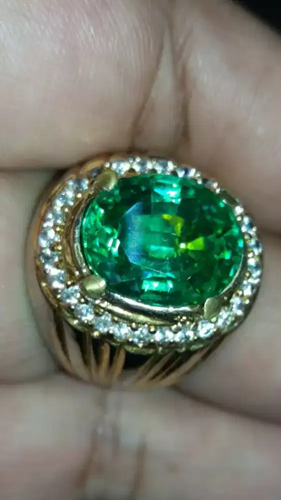Jual Cincin Permata Green Emerald Tourmaline Cutting Bagus skl Mewah