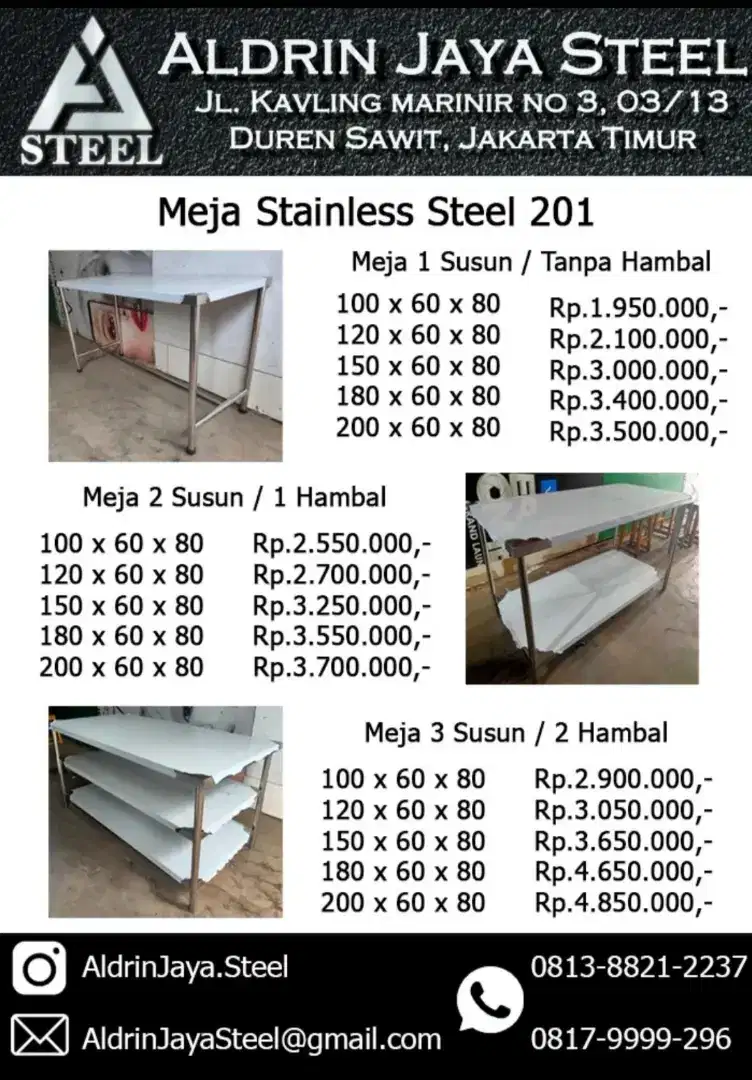 Meja Stainless Steel / Work Table / Meja Dapur / Meja Kerja 201