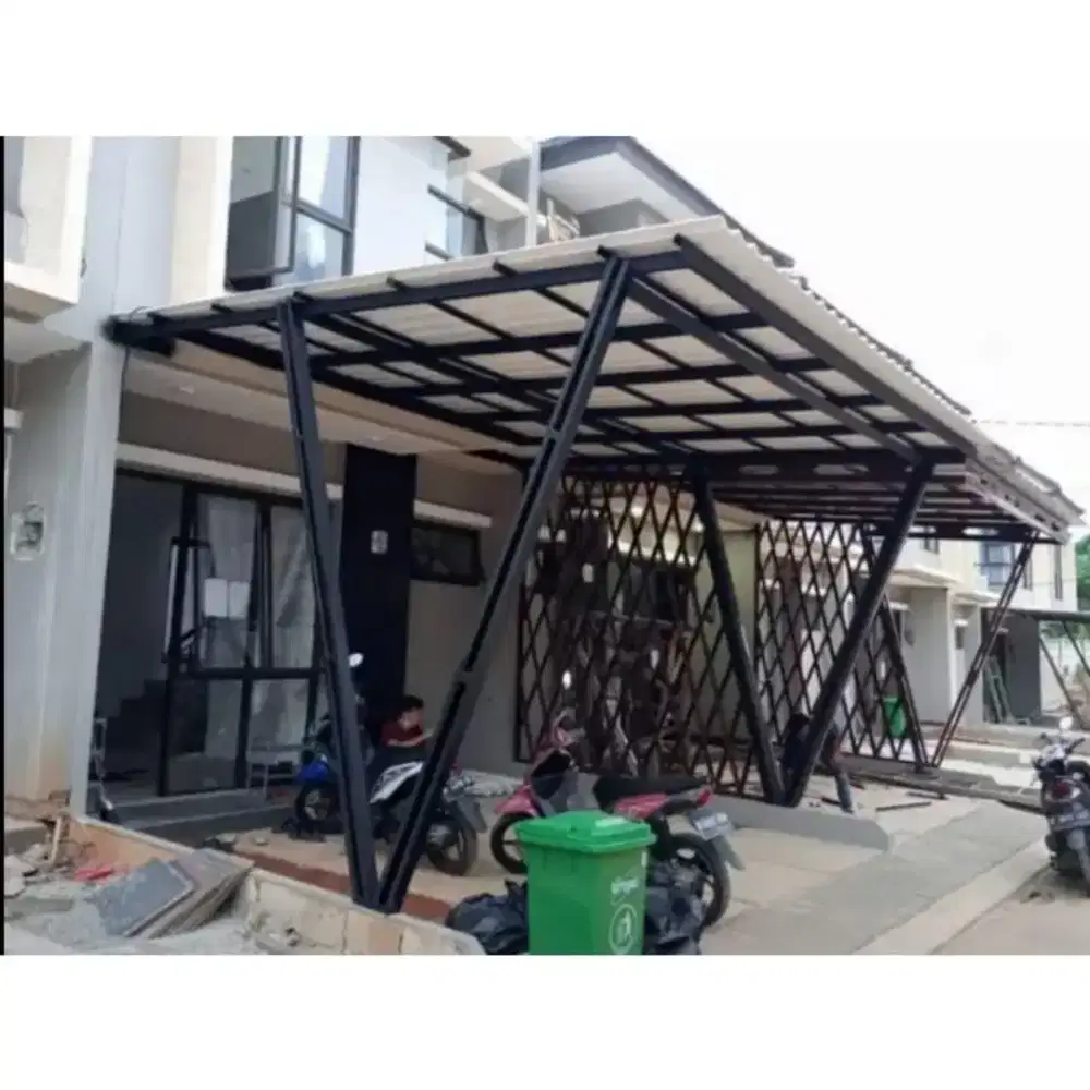 Pemasangan kanopi rumah rangka baja ringan atap alderon Single layer