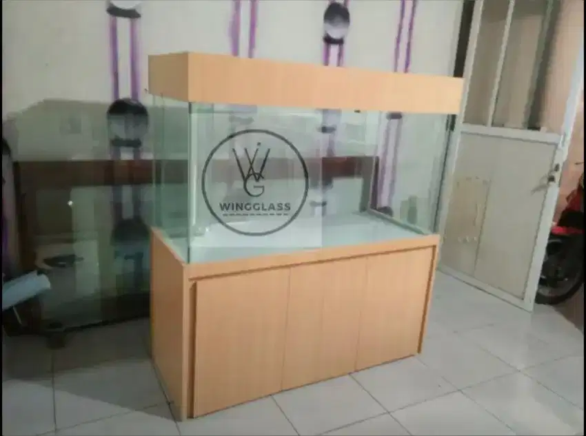 aquarium kabinet ukuran 120×50×50cm kaca full 8mili sistem sump filter