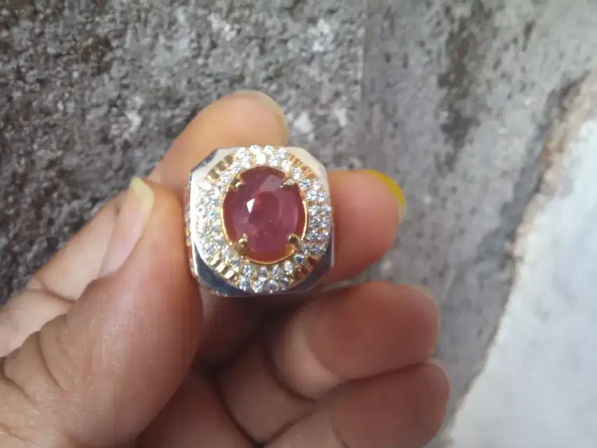 Cincin Ruby cutting perak