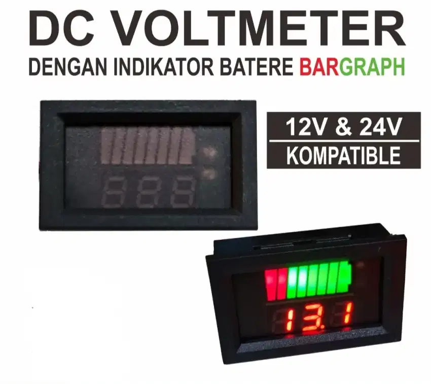 Voltmeter Indikator Aki Accu 12V Pengukur Tegangan DC Level Baterai