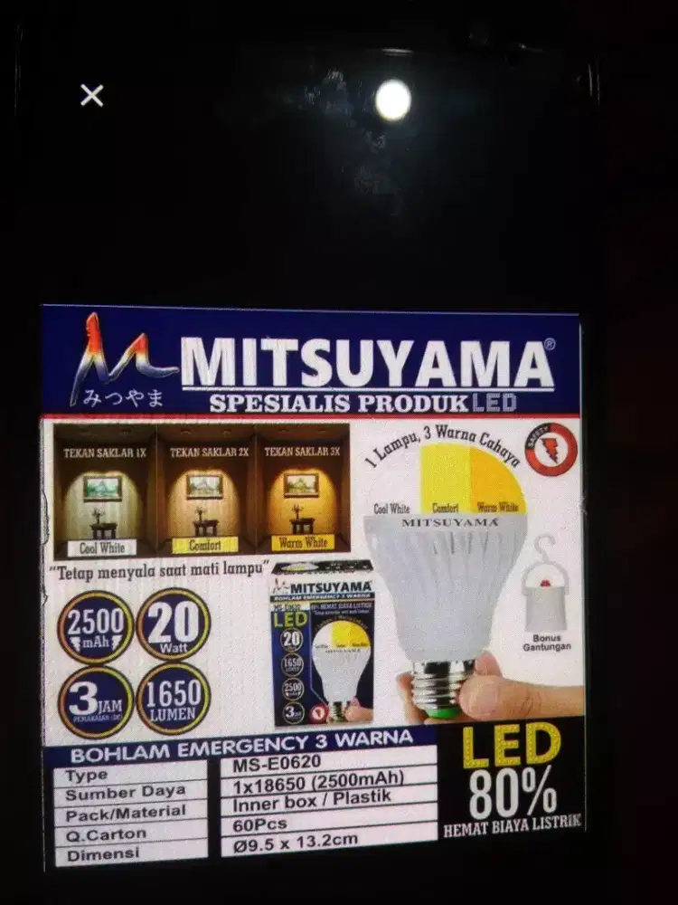 Lampu 3 in 1 bohlam emergency mitsuyama tricolour 20 Watt W LED 3 wrna