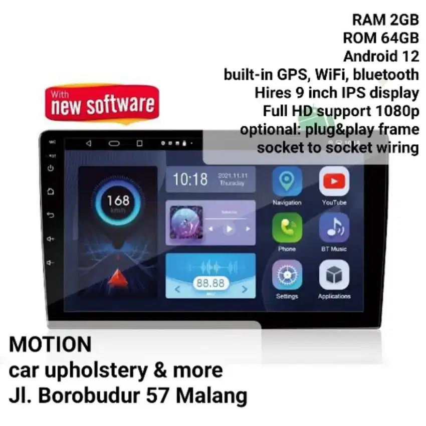 Headunit android tape mobil 9 inch RAM 2GB 64GB full HD