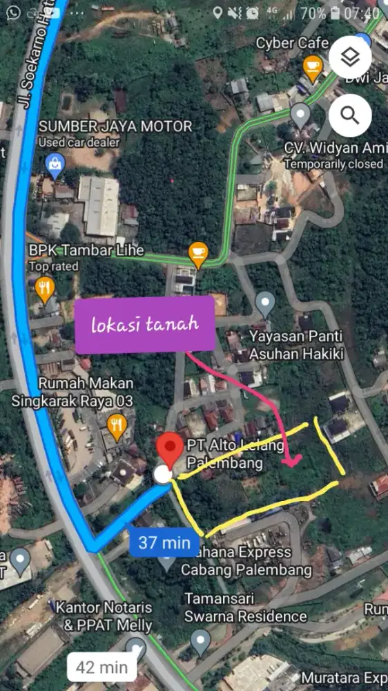 Tanah Soetta dekat Tamansari Swarna Residence Plg