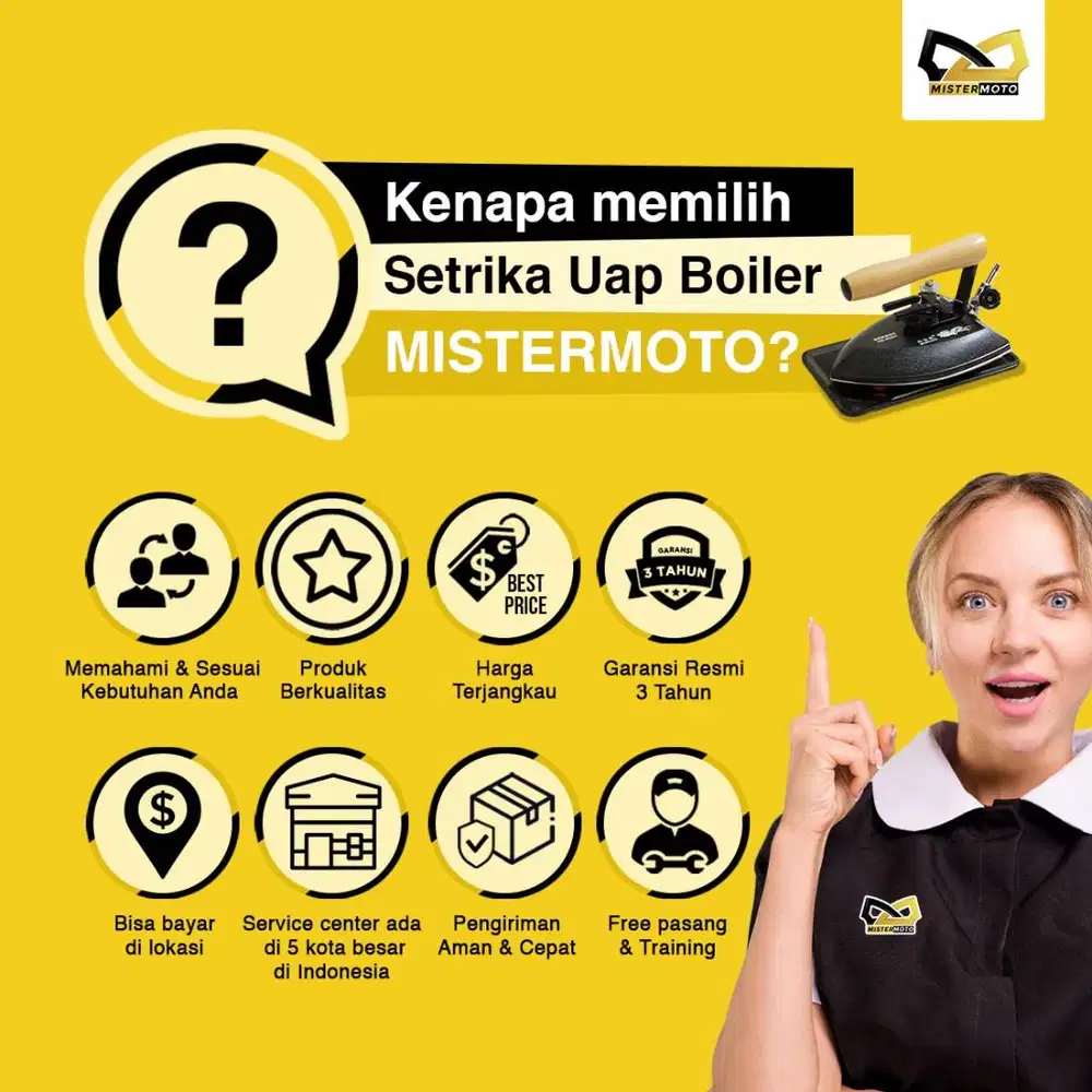 Setrika Uap Laundry Konveksi MISTERMOTO 15ltr Tanpa Kepala Setrika