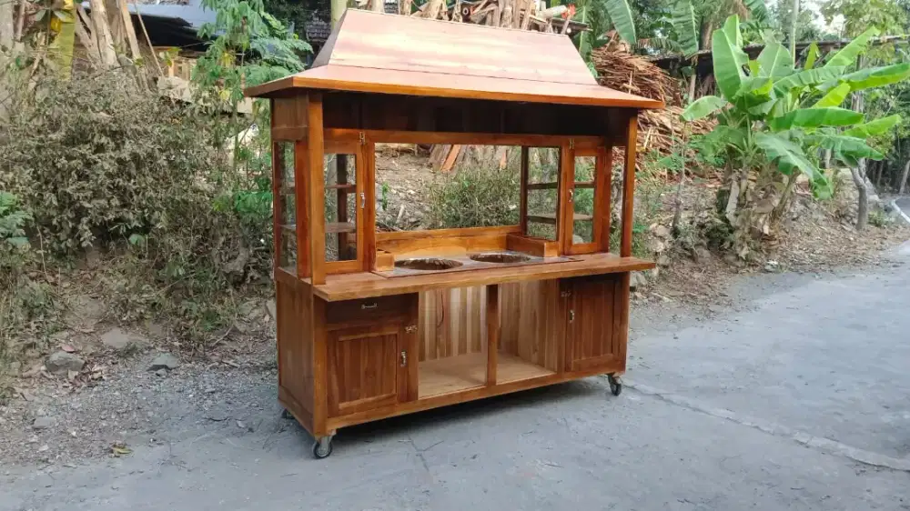 Gerobak Mie Ayam Bakso 2 Etalase Atap Joglo Kayu Mahoni
