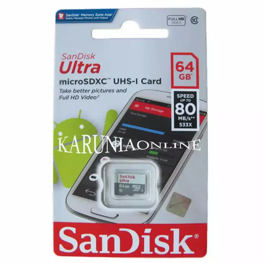 Kartu memori 64gb micro sd sandisk garansi resmi 7 tahun baru segel