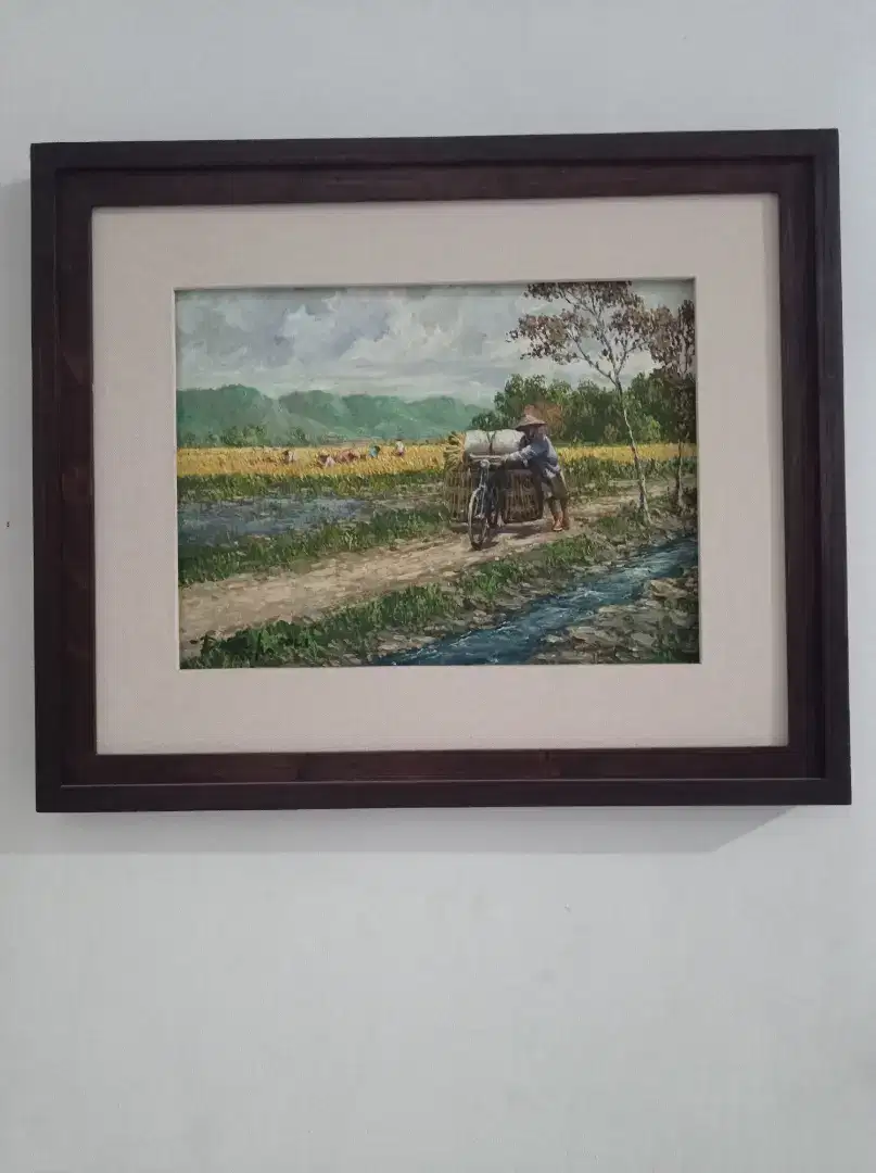 Lukisan Kanvas Sepeda bawa panen padi(PROMO AKHIR BULAN)