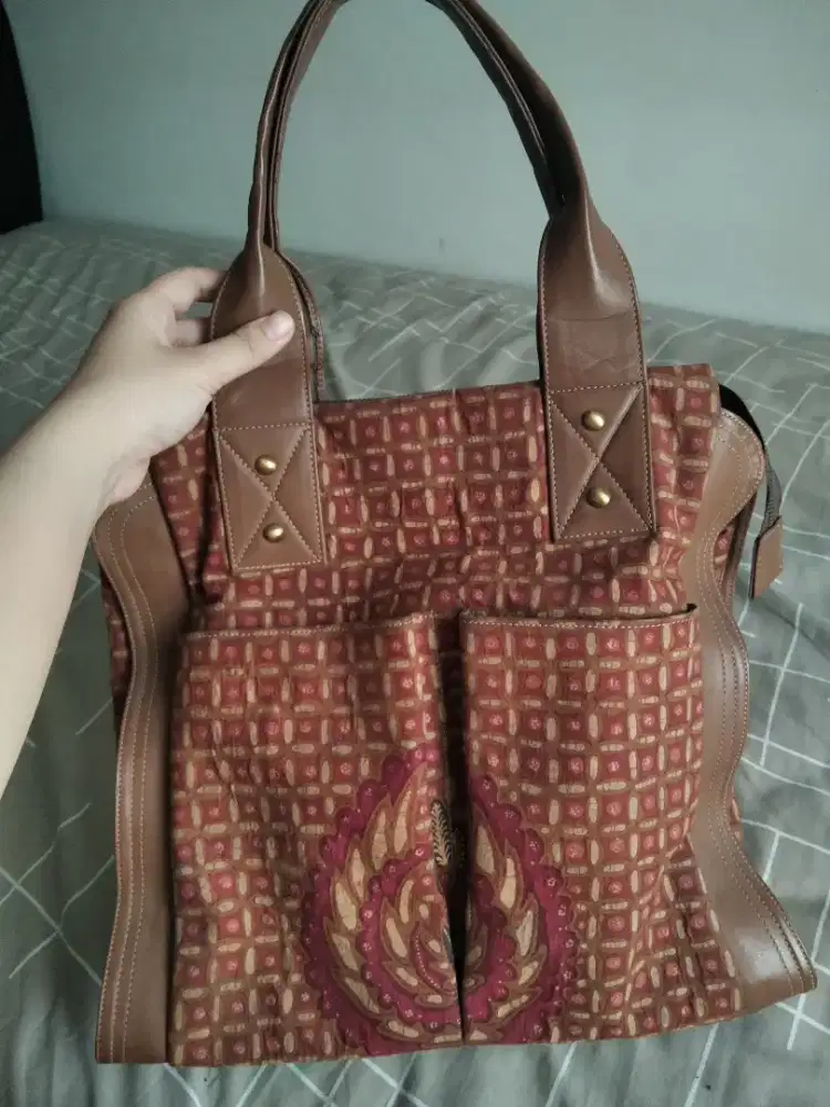 Batik leather totebag