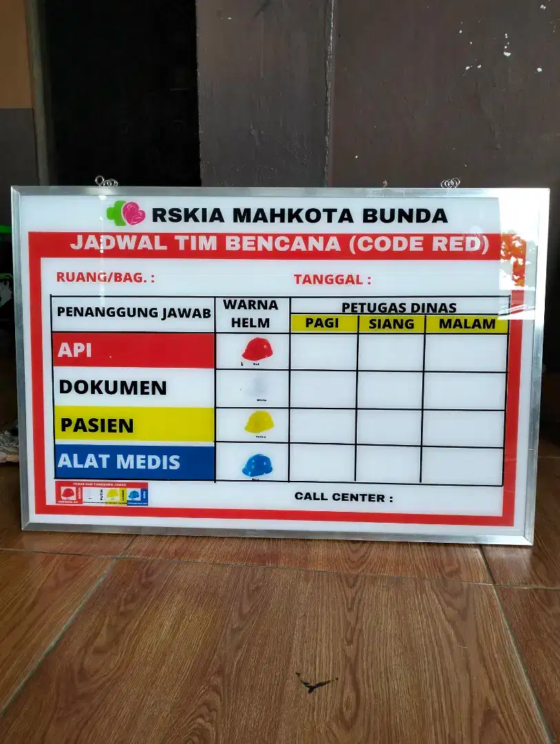 Papan Akrilik Code Red/Jadwal Tim Bencana