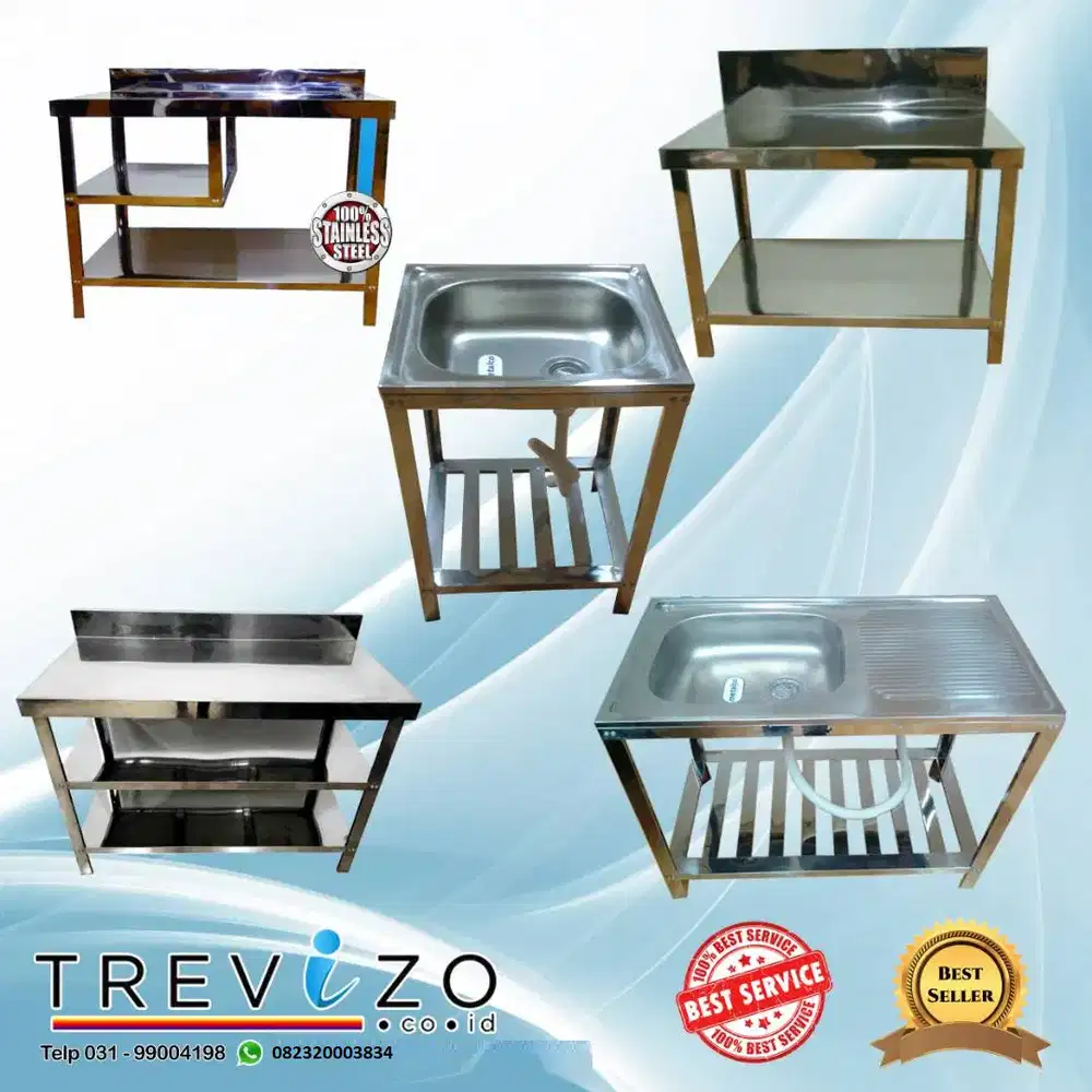 Meja Dapur / Kompor / Sink Stainless Steel Portable Serbaguna Metalco