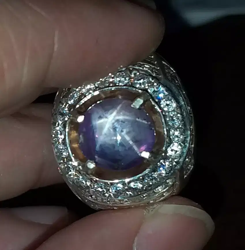 Dijual natural purplish blue safir star srilangka ring perak handmade