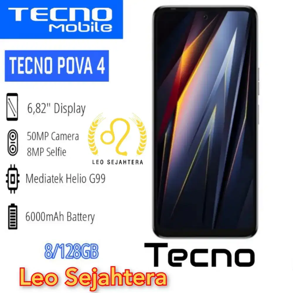 Tecno pova 4 ram 8gb 128gb NFC Batere 6000 baru garansi resmi 13 bulan
