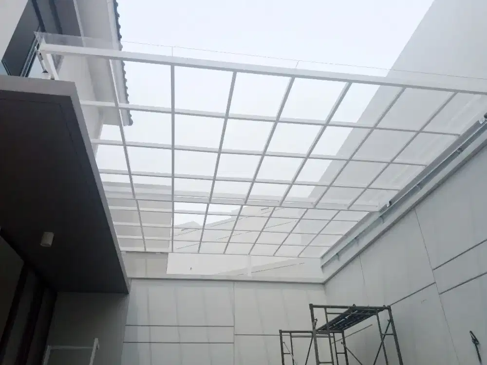 Atap Kanopi Sleeding bahan Solarflat 3mm bisa buka tutup