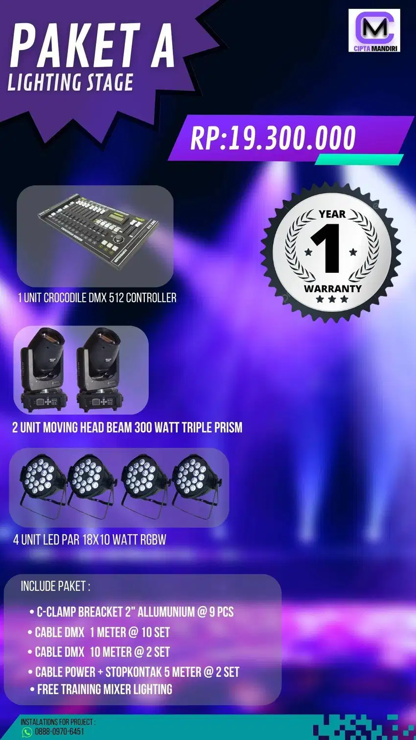 PAKET A LIGHTING STAGE/PANGGUNG,MOVINGHEAD ,LEDPAR,FRESNEL,MIXER DMX