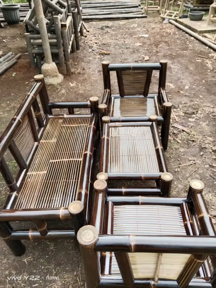 Jual Kursi dan bale bambu bangku santai dr bambu hitam