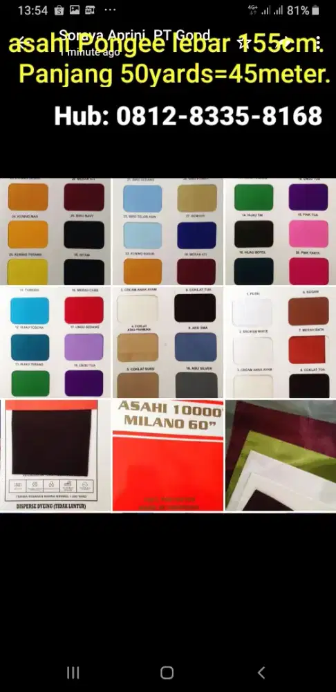 Kain Asahi lebar. Pongee lebar. Furing lapis dekorasi craft Saku